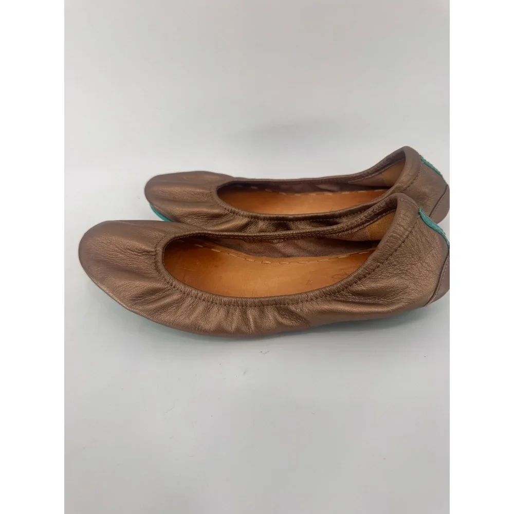 Tieks Ballet Flats Women Size 7 Bronze Metallic Leather Foldable Teal Sole